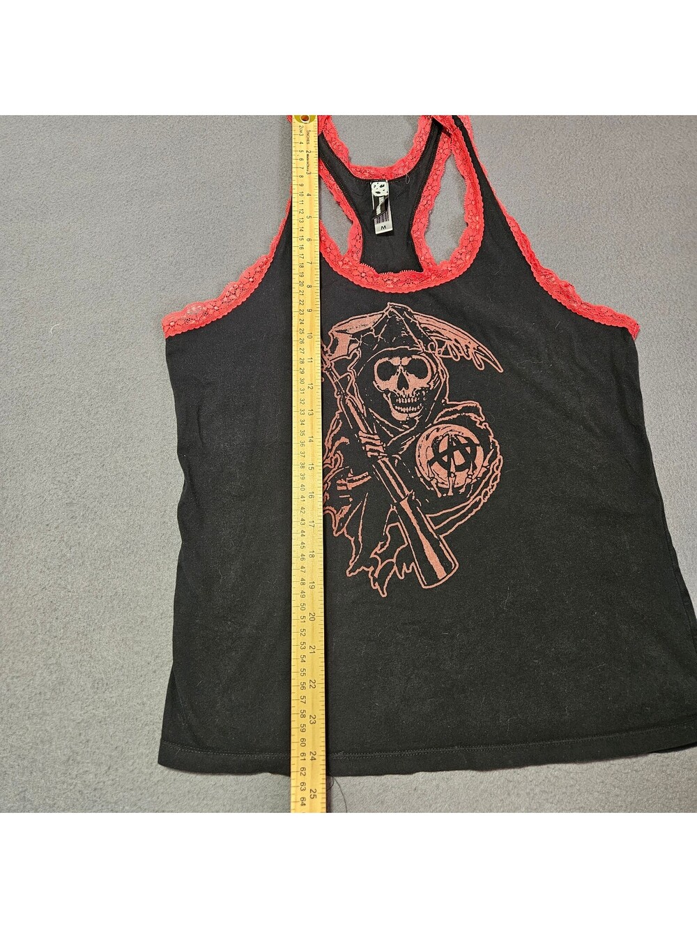 Sons of Anarchy Women's M Motorcycle Black Red Lace Trim Tank Top Graphic Skull - Picture 5 of 7